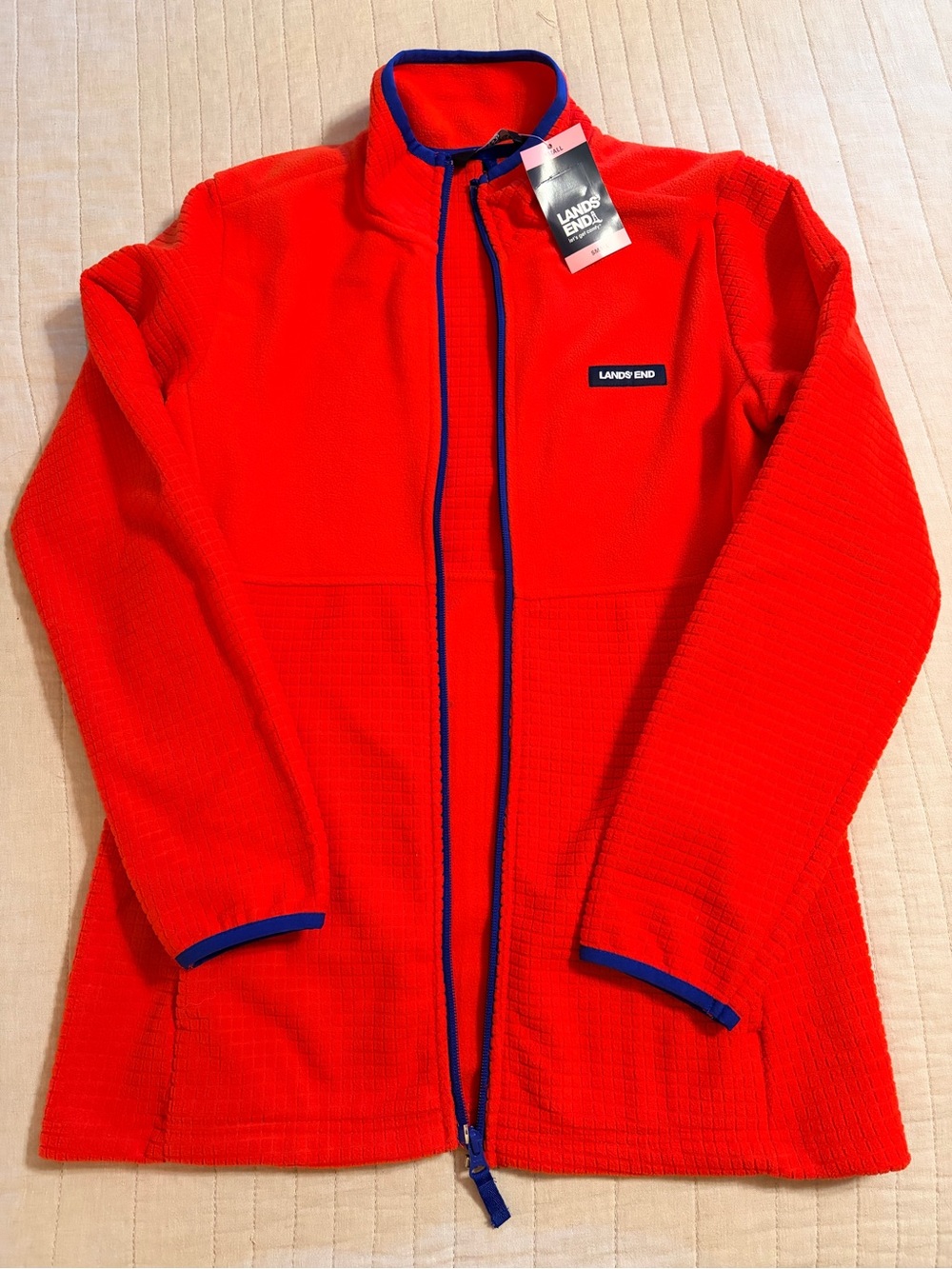 Lands' End Red Full-Zip Waffle Fleece Jacket NWT Small